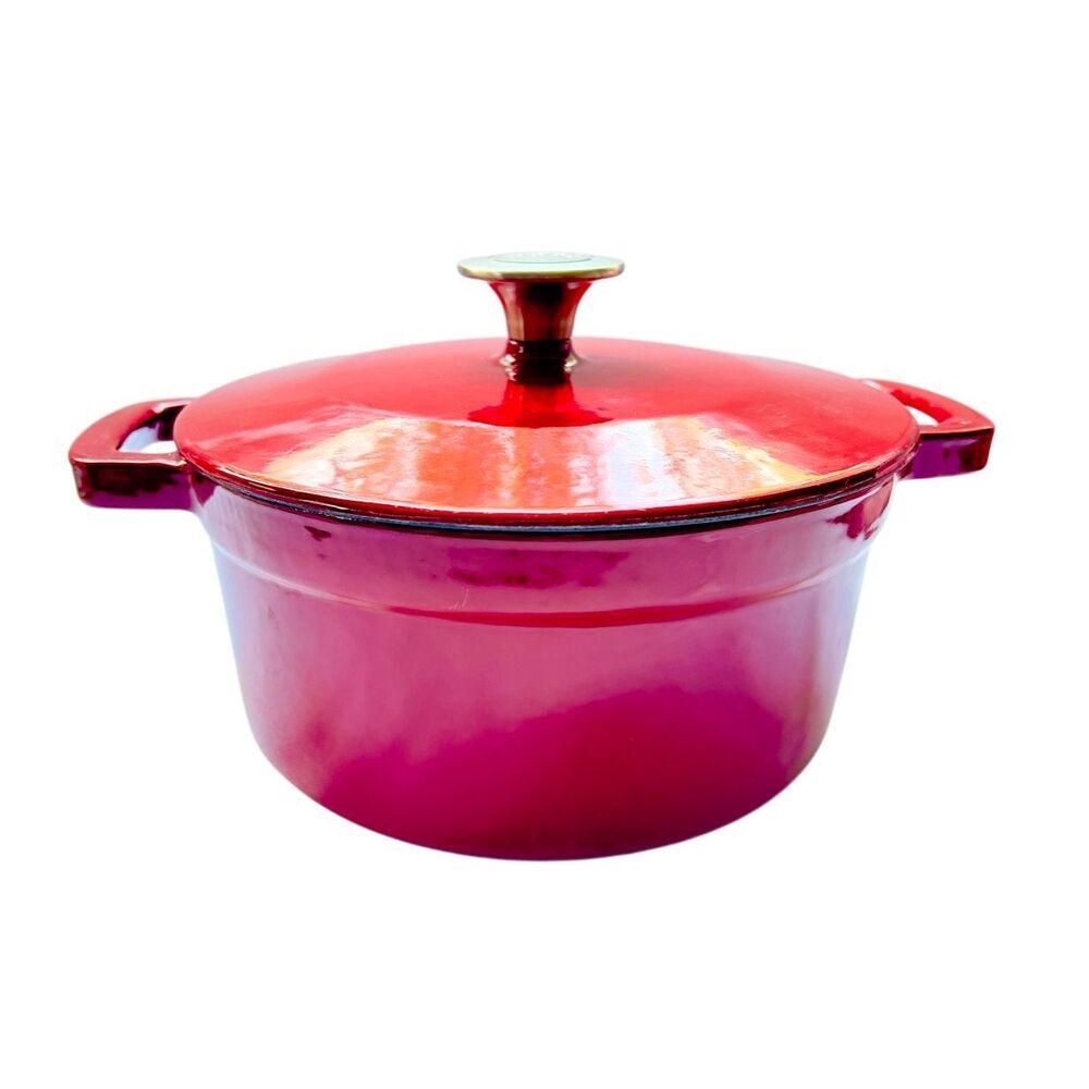 FOOD NETWORK RED ENAMELED CAST IRON DUTCH OVEN WITH TOP